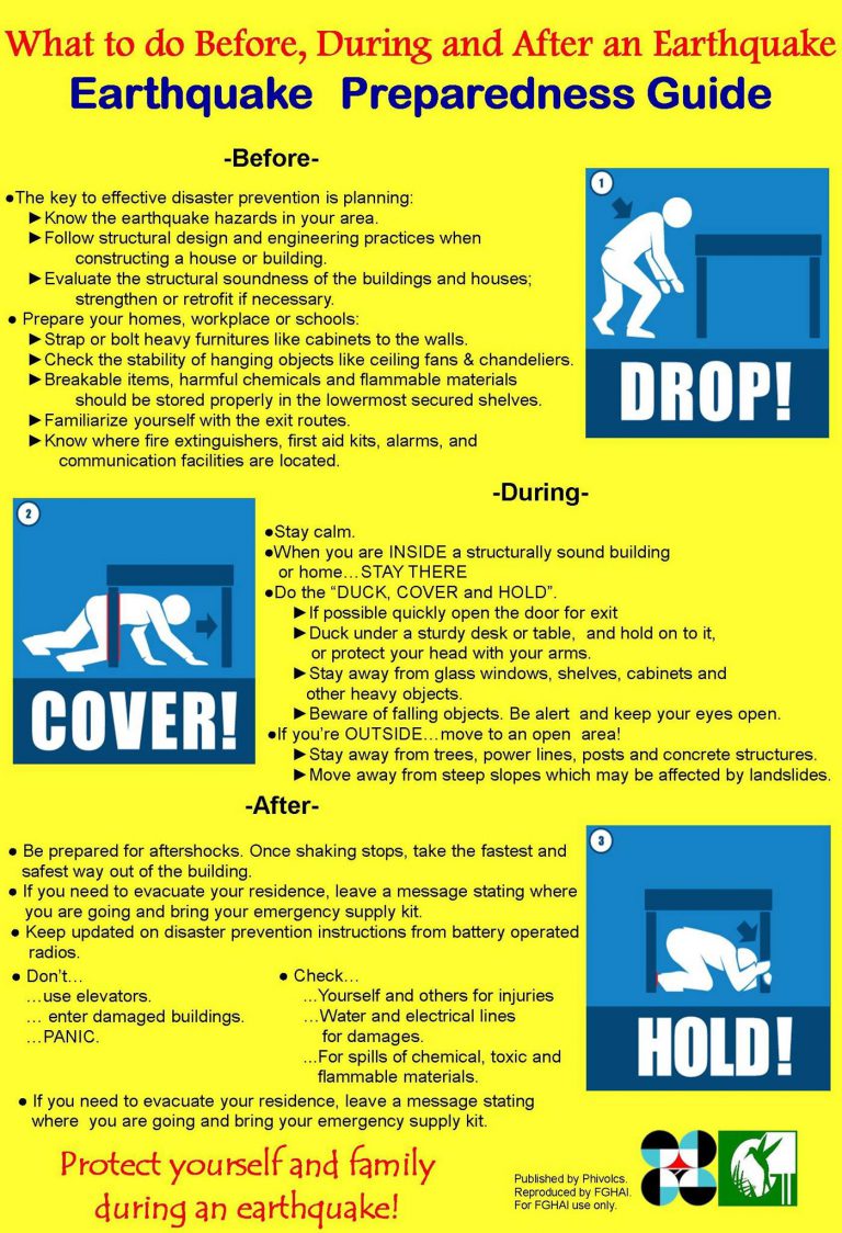 Message stating. Earthquake Preparedness. After earthquake Preparedness.